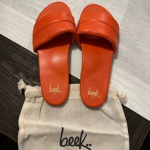 NIB | Beek Sugarbird Leather Handmade One Band Sandals | Tangerine | Size 10